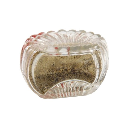 Red Individual Salt Pepper Shaker Set Fan / Shell  Glass With Red Lids Art Deco - Picture 5 of 5